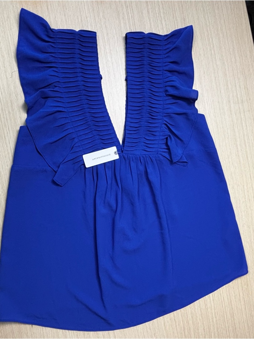 Maeve by Anthropologie Clovis Smocked Ruffle Sleeveless Blouse Royal Blue Sz M